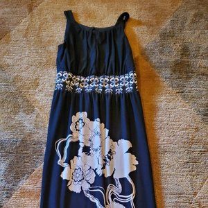 Olivia Matthews Size 6 Women's Black & White Maxi Dress with White Flower Patter